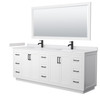 Miranda 84 Inch Double Bathroom Vanity In White, White Cultured Marble Countertop, Undermount Square Sinks, Matte Black Trim, 70 Inch Mirror
