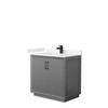 Strada 36 Inch Single Bathroom Vanity In Dark Gray, Carrara Cultured Marble Countertop, Undermount Square Sink, Matte Black Trim