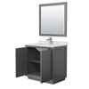 Strada 36 Inch Single Bathroom Vanity In Dark Gray, White Carrara Marble Countertop, Undermount Square Sink, Brushed Nickel Trim, 34 Inch Mirror