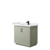 Strada 36 Inch Single Bathroom Vanity In Light Green, White Cultured Marble Countertop, Undermount Square Sink, Matte Black Trim