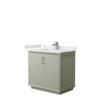 Strada 36 Inch Single Bathroom Vanity In Light Green, White Cultured Marble Countertop, Undermount Square Sink, Brushed Nickel Trim