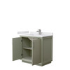 Strada 36 Inch Single Bathroom Vanity In Light Green, White Cultured Marble Countertop, Undermount Square Sink, Brushed Nickel Trim
