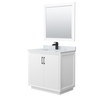 Strada 36 Inch Single Bathroom Vanity In White, White Carrara Marble Countertop, Undermount Square Sink, Matte Black Trim, 34 Inch Mirror