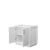 Strada 36 Inch Single Bathroom Vanity In White, No Countertop, No Sink, Matte Black Trim