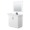Strada 36 Inch Single Bathroom Vanity In White, White Cultured Marble Countertop, Undermount Square Sink, Matte Black Trim, 34 Inch Mirror