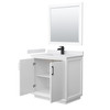 Strada 36 Inch Single Bathroom Vanity In White, White Cultured Marble Countertop, Undermount Square Sink, Matte Black Trim, 34 Inch Mirror