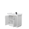 Strada 36 Inch Single Bathroom Vanity In White, White Cultured Marble Countertop, Undermount Square Sink, Matte Black Trim