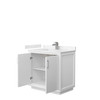 Strada 36 Inch Single Bathroom Vanity In White, Carrara Cultured Marble Countertop, Undermount Square Sink, Brushed Nickel Trim