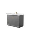 Strada 48 Inch Single Bathroom Vanity In Dark Gray, White Cultured Marble Countertop, Undermount Square Sink, Satin Bronze Trim