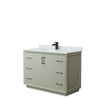 Strada 48 Inch Single Bathroom Vanity In Light Green, White Carrara Marble Countertop, Undermount Square Sink, Matte Black Trim