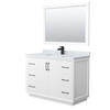Strada 48 Inch Single Bathroom Vanity In White, White Carrara Marble Countertop, Undermount Square Sink, Matte Black Trim, 46 Inch Mirror