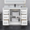 Strada 48 Inch Single Bathroom Vanity In White, Carrara Cultured Marble Countertop, Undermount Square Sink, Satin Bronze Trim