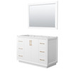 Strada 48 Inch Single Bathroom Vanity In White, No Countertop, No Sink, Satin Bronze Trim, 46 Inch Mirror
