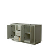 Strada 60 Inch Double Bathroom Vanity In Light Green, No Countertop, No Sink, Satin Bronze Trim