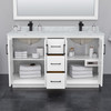 Strada 60 Inch Double Bathroom Vanity In White, White Carrara Marble Countertop, Undermount Square Sink, Matte Black Trim