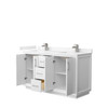 Strada 60 Inch Double Bathroom Vanity In White, Carrara Cultured Marble Countertop, Undermount Square Sink, Brushed Nickel Trim