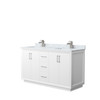 Strada 60 Inch Double Bathroom Vanity In White, White Carrara Marble Countertop, Undermount Square Sink, Brushed Nickel Trim