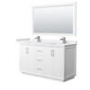 Strada 60 Inch Double Bathroom Vanity In White, White Cultured Marble Countertop, Undermount Square Sink, Brushed Nickel Trim, 58 Inch Mirror