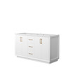 Strada 60 Inch Double Bathroom Vanity In White, No Countertop, No Sink, Satin Bronze Trim