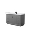 Strada 60 Inch Single Bathroom Vanity In Dark Gray, White Cultured Marble Countertop, Undermount Square Sink, Matte Black Trim
