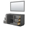 Strada 60 Inch Single Bathroom Vanity In Dark Gray, No Countertop, No Sink, Satin Bronze Trim, 58 Inch Mirror