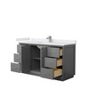 Strada 60 Inch Single Bathroom Vanity In Dark Gray, White Cultured Marble Countertop, Undermount Square Sink, Brushed Nickel Trim