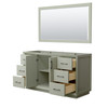 Strada 60 Inch Single Bathroom Vanity In Light Green, No Countertop, No Sink, Matte Black Trim, 58 Inch Mirror