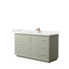 Strada 60 Inch Single Bathroom Vanity In Light Green, Carrara Cultured Marble Countertop, Undermount Square Sink, Satin Bronze Trim