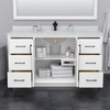 Strada 60 Inch Single Bathroom Vanity In White, White Cultured Marble Countertop, Undermount Square Sink, Brushed Nickel Trim