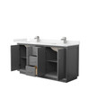 Strada 66 Inch Double Bathroom Vanity In Dark Gray, Carrara Cultured Marble Countertop, Undermount Square Sink, Brushed Nickel Trim