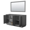 Strada 66 Inch Double Bathroom Vanity In Dark Gray, No Countertop, No Sink, Brushed Nickel Trim, 58 Inch Mirror