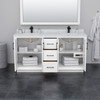 Strada 66 Inch Double Bathroom Vanity In White, No Countertop, No Sink, Brushed Nickel Trim