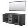 Strada 72 Inch Double Bathroom Vanity In Dark Gray, No Countertop, No Sink, Satin Bronze Trim, 70 Inch Mirror