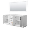 Strada 72 Inch Double Bathroom Vanity In White, No Countertop, No Sink, Matte Black Trim, 70 Inch Mirror
