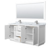 Strada 72 Inch Double Bathroom Vanity In White, White Carrara Marble Countertop, Undermount Square Sink, Brushed Nickel Trim, 70 Inch Mirror