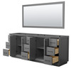 Strada 84 Inch Double Bathroom Vanity In Dark Gray, No Countertop, No Sink, Matte Black Trim, 70 Inch Mirror