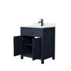 Beckett 30 Inch Single Bathroom Vanity In Dark Blue, Carrara Cultured Marble Countertop, Undermount Square Sink, Matte Black Trim