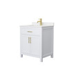 Beckett 30 Inch Single Bathroom Vanity In White, Carrara Cultured Marble Countertop, Undermount Square Sink, Brushed Gold Trim