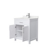 Beckett 30 Inch Single Bathroom Vanity In White, Carrara Cultured Marble Countertop, Undermount Square Sink, Brushed Nickel Trim