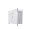 Beckett 30 Inch Single Bathroom Vanity In White, White Cultured Marble Countertop, Undermount Square Sink, Brushed Nickel Trim