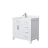 Beckett 36 Inch Single Bathroom Vanity In White, Carrara Cultured Marble Countertop, Undermount Square Sink, Brushed Nickel Trim