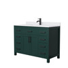 Beckett 48 Inch Single Bathroom Vanity In Green, White Cultured Marble Countertop, Undermount Square Sink, Matte Black Trim