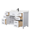 Beckett 54 Inch Single Bathroom Vanity In White, Carrara Cultured Marble Countertop, Undermount Square Sink, Matte Black Trim