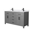 Beckett 60 Inch Double Bathroom Vanity In Dark Gray, White Cultured Marble Countertop, Undermount Square Sinks, Matte Black Trim
