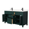 Beckett 60 Inch Double Bathroom Vanity In Green, Carrara Cultured Marble Countertop, Undermount Square Sinks, Matte Black Trim