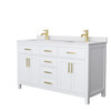 Beckett 60 Inch Double Bathroom Vanity In White, White Cultured Marble Countertop, Undermount Square Sinks, Brushed Gold Trim