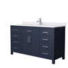 Beckett 60 Inch Single Bathroom Vanity In Dark Blue, White Cultured Marble Countertop, Undermount Square Sink, Brushed Nickel Trim