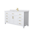 Beckett 60 Inch Single Bathroom Vanity In White, White Cultured Marble Countertop, Undermount Square Sink, Brushed Gold Trim