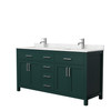 Beckett 66 Inch Double Bathroom Vanity In Green, Carrara Cultured Marble Countertop, Undermount Square Sinks, Brushed Nickel Trim