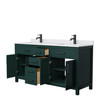 Beckett 66 Inch Double Bathroom Vanity In Green, White Cultured Marble Countertop, Undermount Square Sinks, Matte Black Trim